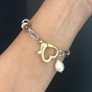 Silver link chain pearl bracelet